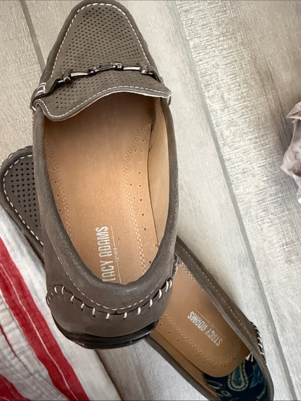 Stacy Adams Gray Perforated Slip-On Loafers with Metal Bit - Picture 8 of 8